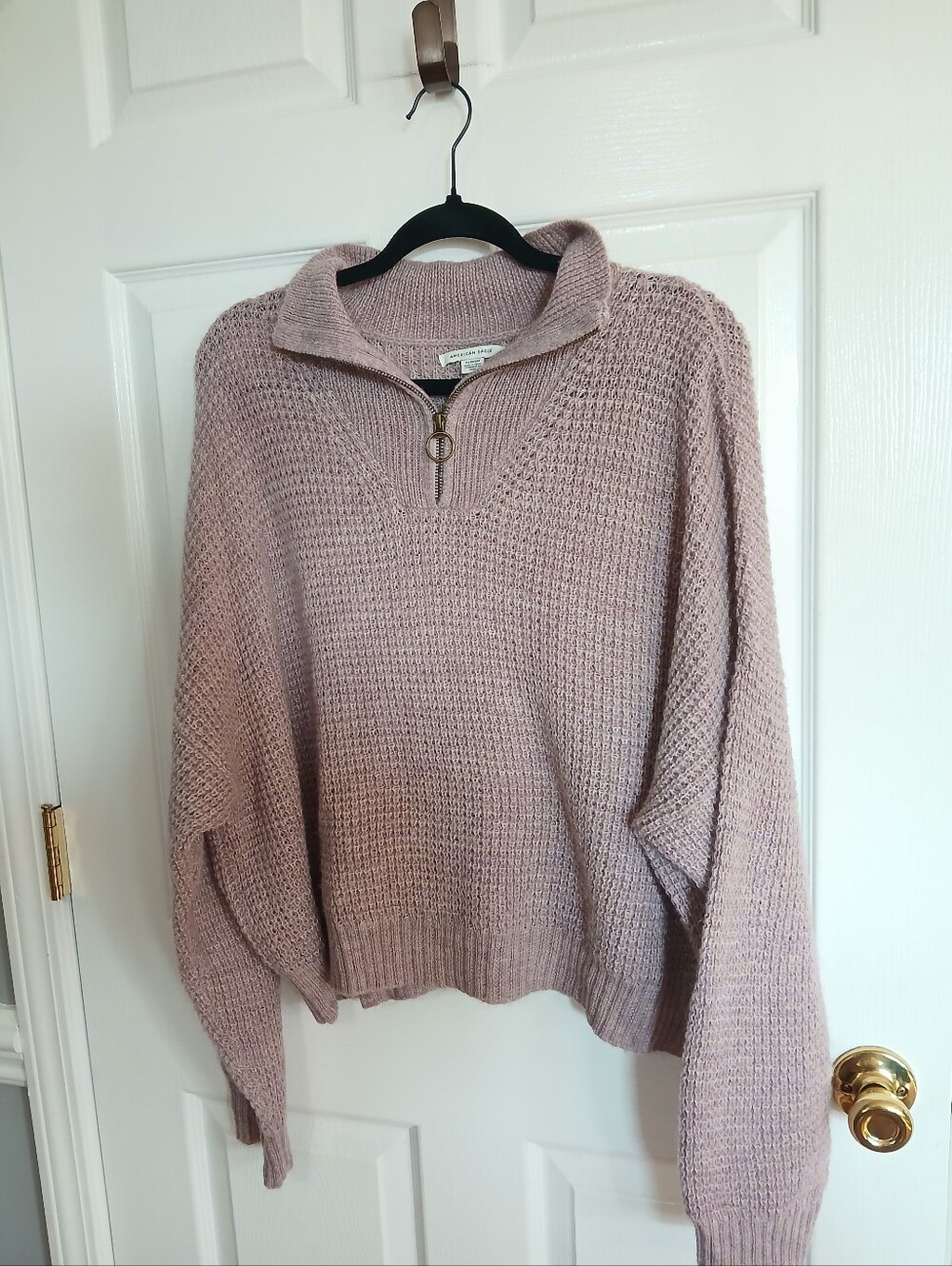 American Eagle Cropped Cozy Half-Zip Knit Sweater - Dusty Mauve Boho Shabbychic